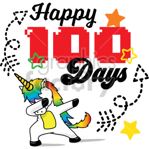   The clipart image is a design with the words "Happy 100 Days" written in a playful typography. The number "100" is emphasized in larger font size and colored in rainbow hues. There is also an illustrated unicorn wearing a graduation cap, which indicates that it might be related to a school celebration for completing 100 days of classes.
 