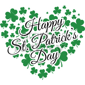 A St. Patrick's Day clipart image featuring a heart-shaped arrangement of green shamrocks surrounding the text 'Happy St. Patrick's Day'.