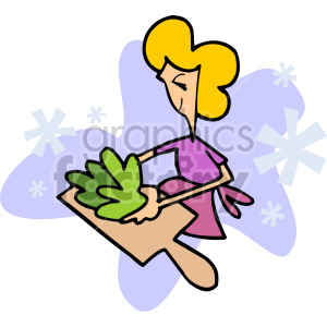 Clipart image of a woman preparing vegetables on a cutting board.