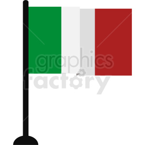 The image is a clipart of the Italian flag, featuring its characteristic green, white, and red vertical stripes attached to a black flagpole.