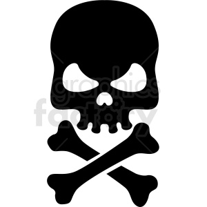   The clipart image depicts a black and white version of the Jolly Roger, a pirate flag, with a skull and crossbones symbol. The skull is facing forward with crossed bones beneath it, forming an "X" shape. This type of image is commonly associated with pirate-themed tattoos.
 