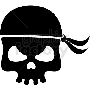 A black and white clipart image of a skull wearing a pirate bandana.