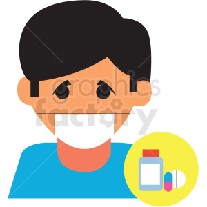 sick boy with mask vector icon