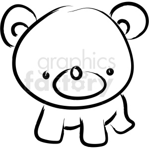 The image is a simple black and white line drawing of a cute, stylized bear with large eyes and small ears. It has a round head, a prominent nose, and is depicted in front-facing view.