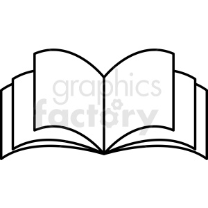 Black and white clipart of an open book with visible pages.