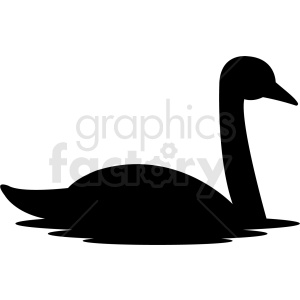 A black silhouette clipart image of a goose swimming on water.