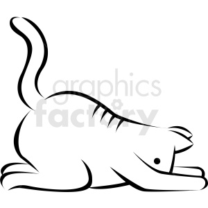 black and white cartoon cat doing yoga child pose vector