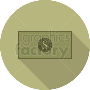 Clipart image of a dollar bill with a dollar sign in the center, inside a green circle with a long shadow effect.
