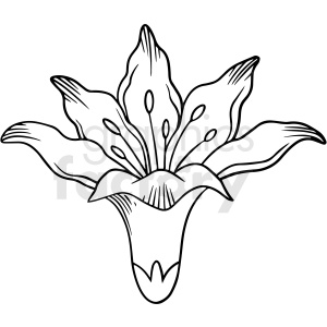 A black and white clipart image of a lily flower designed as a tattoo.