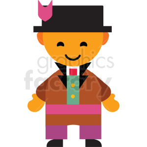 Clipart image of a cartoon man wearing traditional Spanish attire with a black hat and colorful outfit.