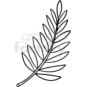 The clipart image depicts a stylized single leaf with a long stem and multiple leaflets arranged in a pinnate pattern.