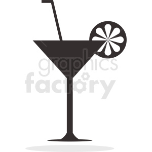 Silhouette of a martini glass with a slice of lemon and a straw.