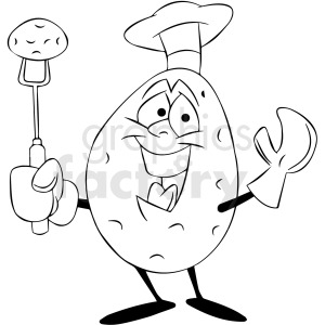 black and white cartoon potato cook