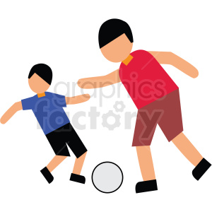 A simplistic clipart showing two people playing soccer, likely representing a parent and child. The figures are illustrated in vivid colors with a focus on family fun and activity.