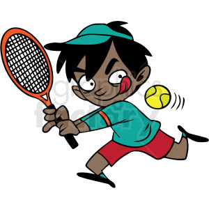 african american cartoon child playing tennis vector