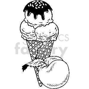 black and white peach ice cream vector clipart