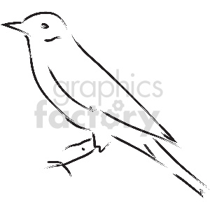 A minimalistic black and white clipart illustration of a bird perched on a branch.