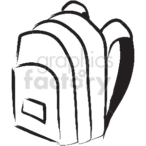 A black and white clipart image of a backpack.