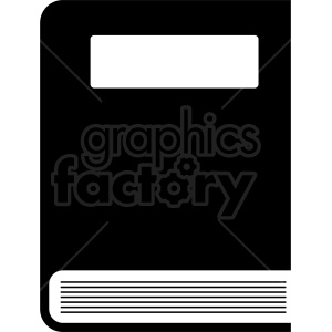 Clipart of a black and white closed book with a blank label on the cover.