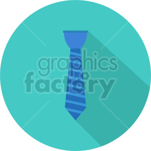 A clipart image of a blue striped necktie set against a teal circular background.