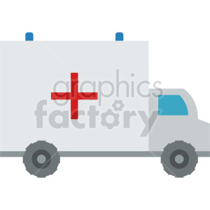 Clipart image of a medical ambulance vehicle with a red cross symbol.