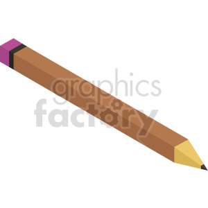 Isometric clipart of a wooden pencil with an eraser, representing education and creativity.