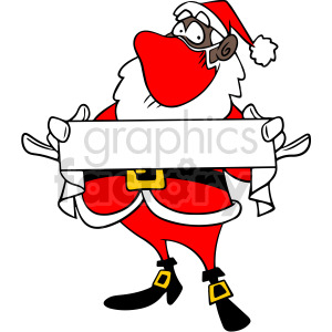 black Santa wearing mask holding blank sign vector clipart