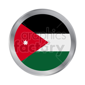 The image shows a round badge or button designed with the flag of Jordan. The Jordanian flag features horizontal black, white, and green bands, with a red chevron containing a white seven-pointed star on the hoist side.