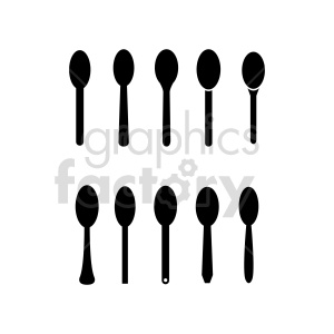 A collection of ten black spoon silhouettes displayed in two rows, each with a different design.