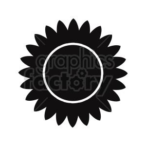 Silhouette of a sunflower clipart with a circular center and pointed petals.