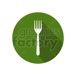 Illustration of a white fork icon on a green circular background, representing food or dining.