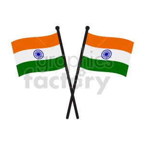 The image shows two Indian flags crossed over each other. Each flag has three horizontal stripes of saffron (orange), white, and green from top to bottom, with the Ashoka Chakra (a 24-spoke wheel) in navy blue at the center of the white stripe.