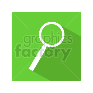 A stylized magnifying glass icon on a green background with a long shadow.