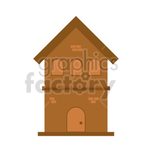 A simple brown clipart illustration of a two-story townhouse with a triangular roof and windows.