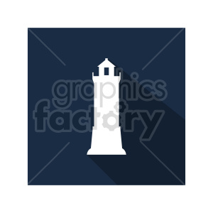 Minimalistic white lighthouse silhouette on a dark blue square background.