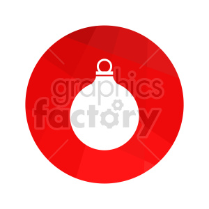 A minimalist clipart image of a white Christmas ornament on a red circular background.