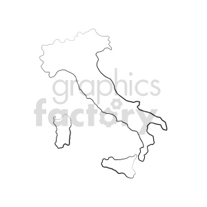 Clipart image of the outline map of Italy, including the islands of Sardinia and Sicily.