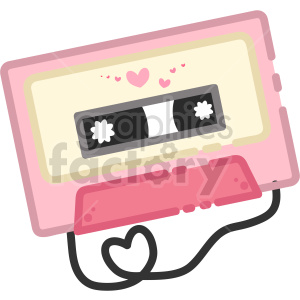   The clipart image depicts a pink cassette tape with a heart on it, surrounded by pink and red hearts. The image is related to Valentine