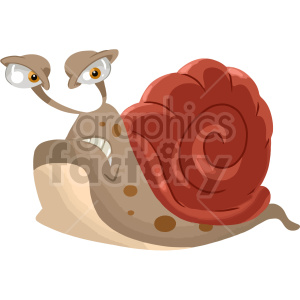 This is a clipart image of a cartoon snail with exaggerated features like large eyes on extended eyestalks, a big, spiral shell, and a smiling mouth.