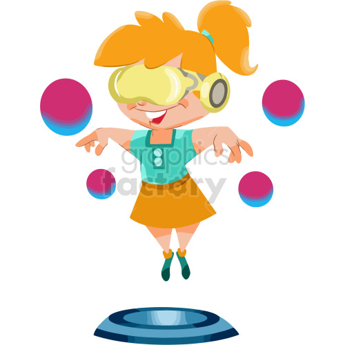 The clipart image shows a cartoon girl wearing a VR headset and holding gaming controllers while standing in a virtual reality world. This image depicts the concept of virtual reality gaming, which is a form of entertainment that involves creating immersive digital environments for users to interact with using specialized equipment like VR headsets and controllers. It also highlights the growing interest in the metaverse, a virtual universe where users can engage in various activities, such as socializing, gaming, and commerce. The use of AR (augmented reality) technology is not explicitly depicted in this particular image.
