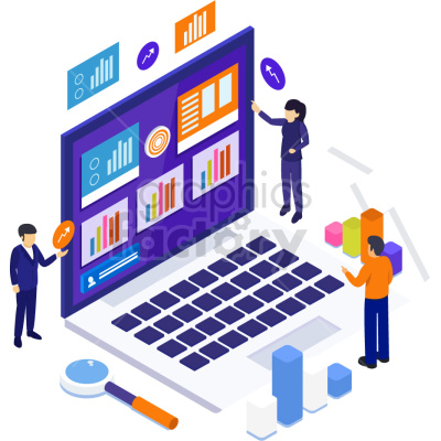 Isometric of Business Professionals Analyzing Data on Laptop