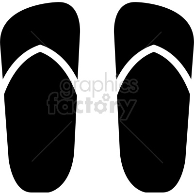 The clipart image shows a black and white drawing of a pair of flip-flops, commonly worn during the summer season.
