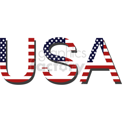 Clipart image of the text 'USA' filled with the American flag design, featuring stars and stripes in red, white, and blue.