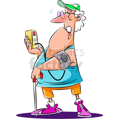 cartoon senior citizen taking blood pressure