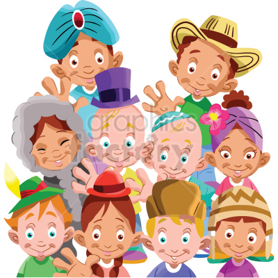 group of students of different ethnicities cartoon