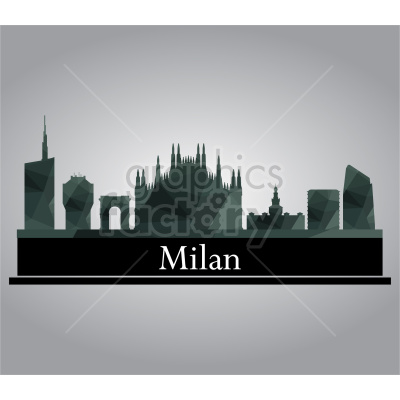 Clipart image featuring the skyline of Milan with prominent buildings and landmarks in a polygonal style.