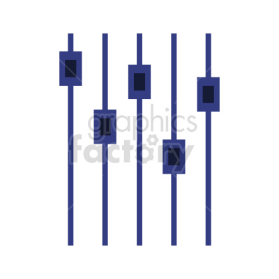 An illustration of audio mixer sliders with five vertical bars of varying lengths, each with a square slider that can be moved up or down to adjust sound levels.