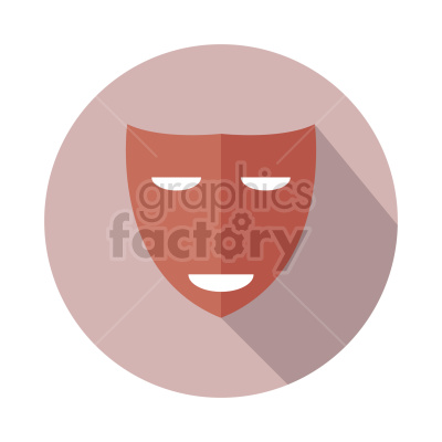 Flat design illustration of a theatrical mask with a neutral expression in red and beige tones, conveying a concept of drama, performance, or emotion.