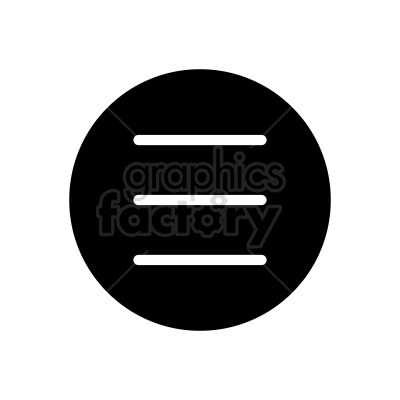 A clipart image of a black circle with three horizontal white lines inside, resembling a menu or hamburger icon commonly used in web design to indicate a menu.