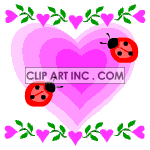 Two 2 ladybugs dancing in pink heart